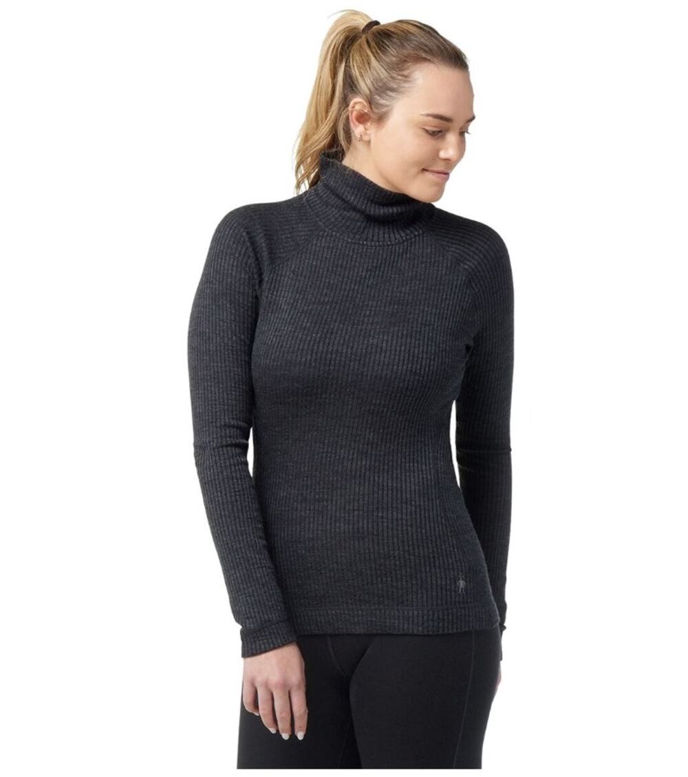 Smartwool Thermal Merino Rib Turtleneck Small Charcoal 100% Wool Baselayer Ski